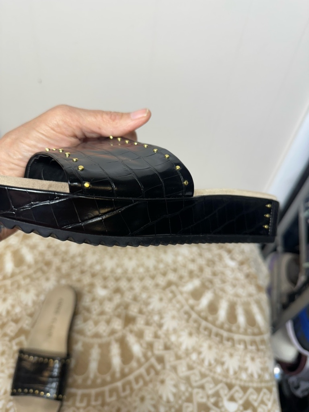 Anne Klein Black Studded Slide Sandals - Picture 9 of 12